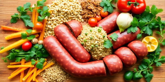 Mājas veģetārie cīsiņi un svaigi dārzeņi.