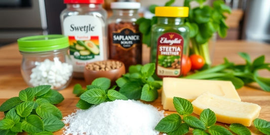 Svaigi stēvijas lapas un saldinātāji virtuvē.