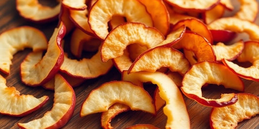 Mājas ābolu čipsi uz koka virsmas.