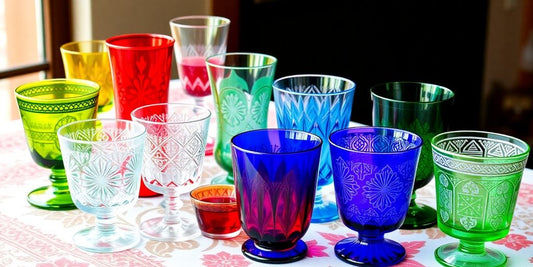 Skaistas turku tējas glāzes uz rakstainas galdautas.