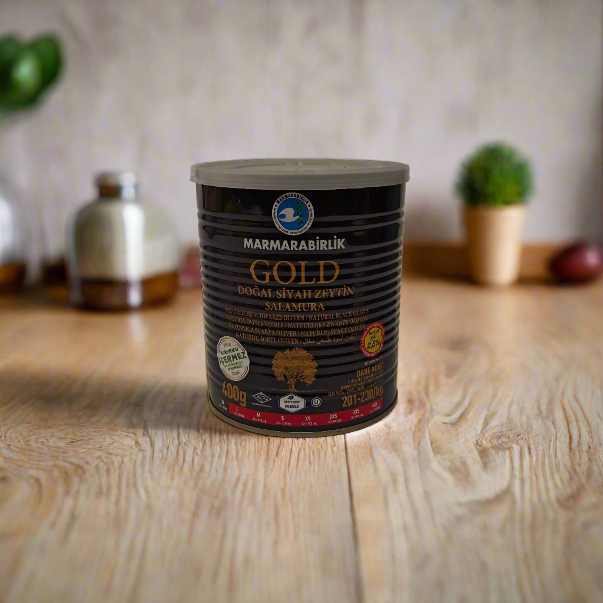 Marmarabirlik looduslikult marineeritud mustad oliivid Golden XL 400g 