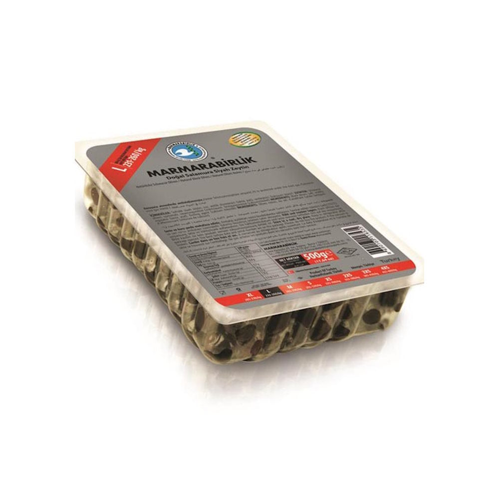 Marmarabirlik Extra mustad oliivid vaakumpakendatud L-suuruses 500g 