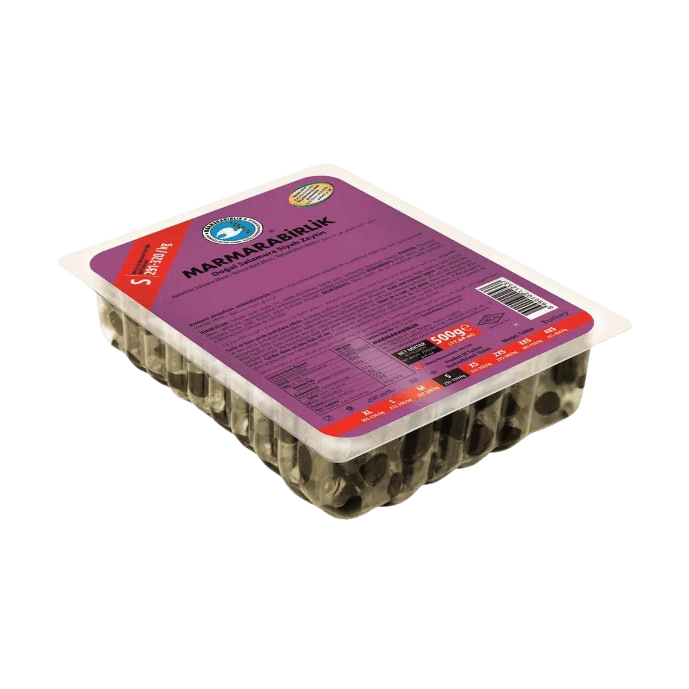 Marmarabirlik Ekstra mustad oliivid vaakumis, suurus S, 800g 