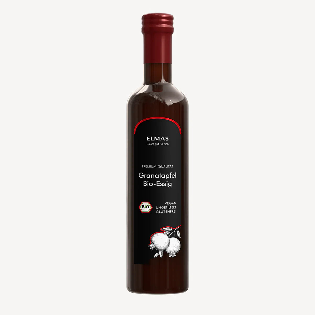 Bioloogiline granaatõunaäädikas, Elmas vegan, filtreerimata, gluteenivaba 500ml bioloģisks granātābolu etiķis, vegāns, nefiltrēts