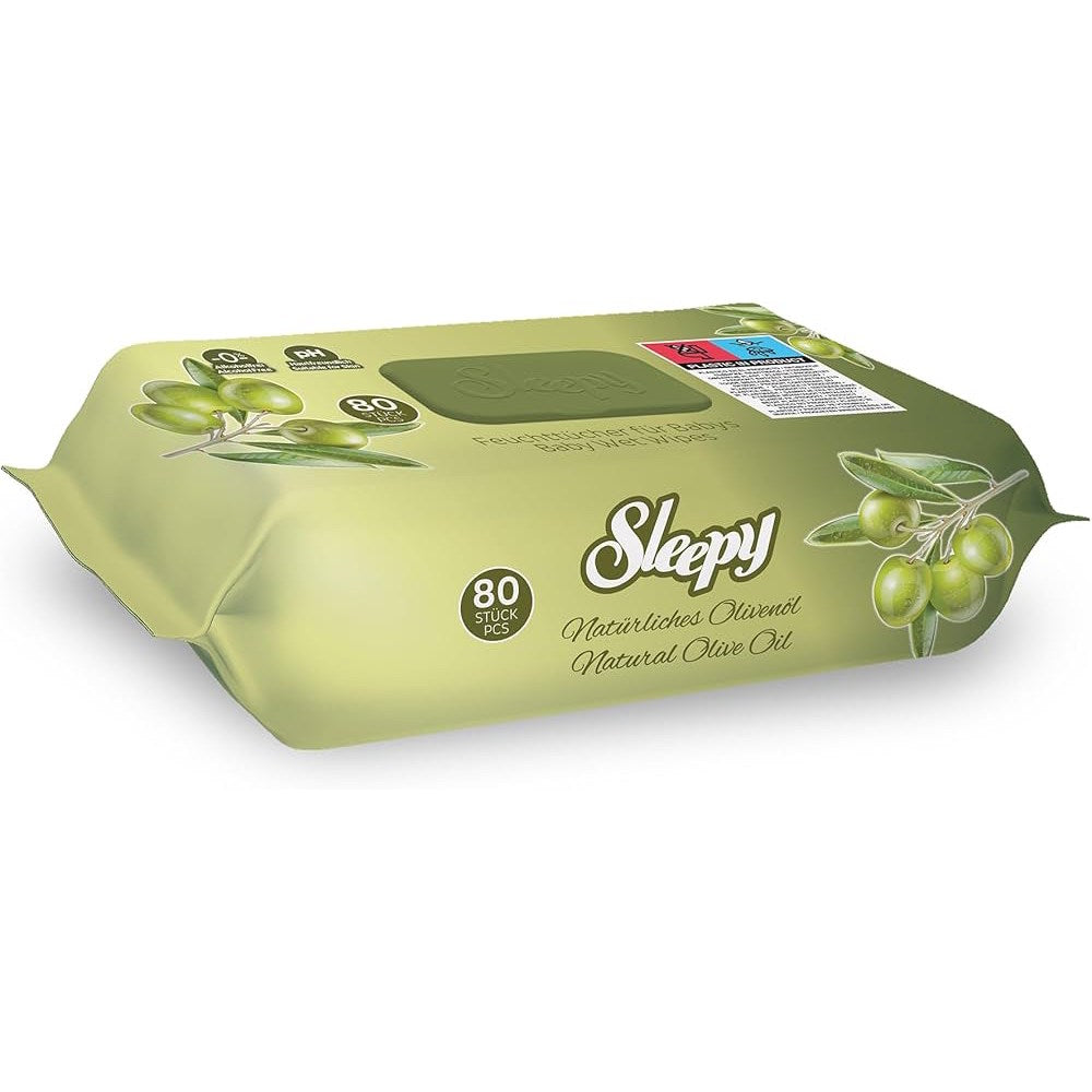 Niisked salvrätikud (lastele), Sleepy, looduslik oliiviõli ja puuvill (80 tk) 